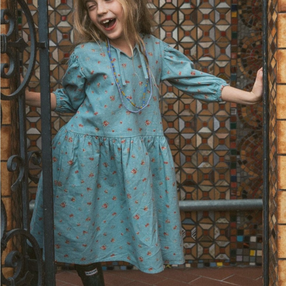 Nico Nico Kids NWT  Dress in Light Blue with Red Floral